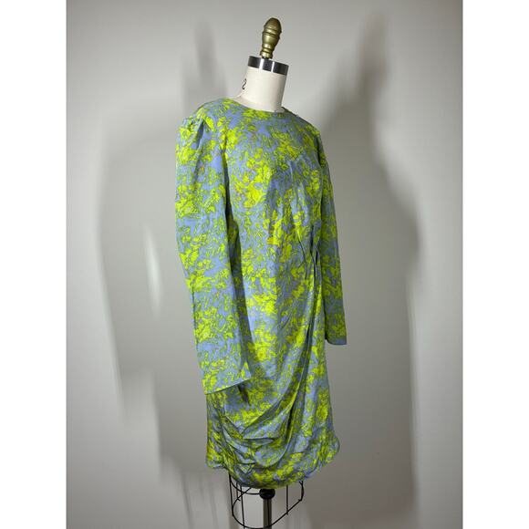 Hunter Dixon Silk Shift Dress 6 Long Sleeve Gray Colorful Gathered Draped - Picture 7 of 16